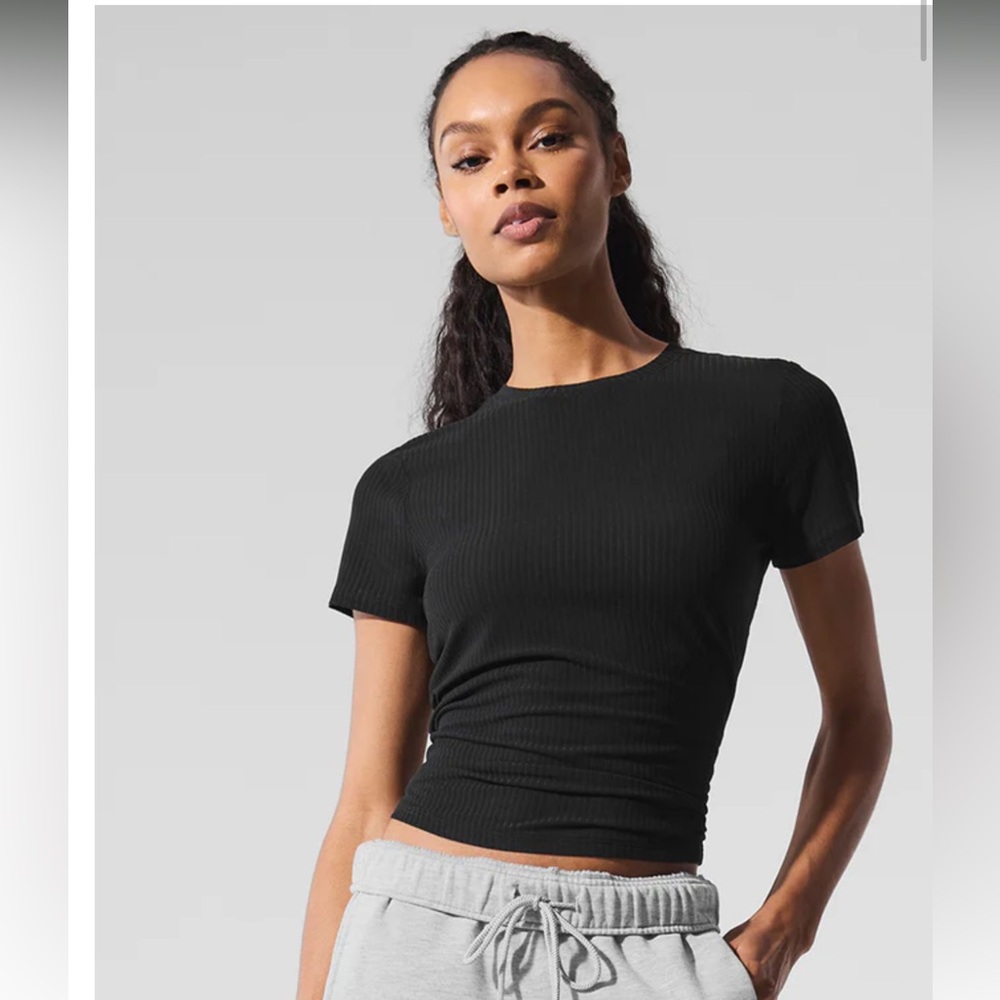 ALO Yoga Black Ribbed Short Sleeve Top